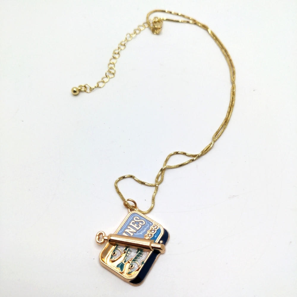 Novelty Sardine Can Pendant Necklace - Blue Accents - Picture 2 of 7